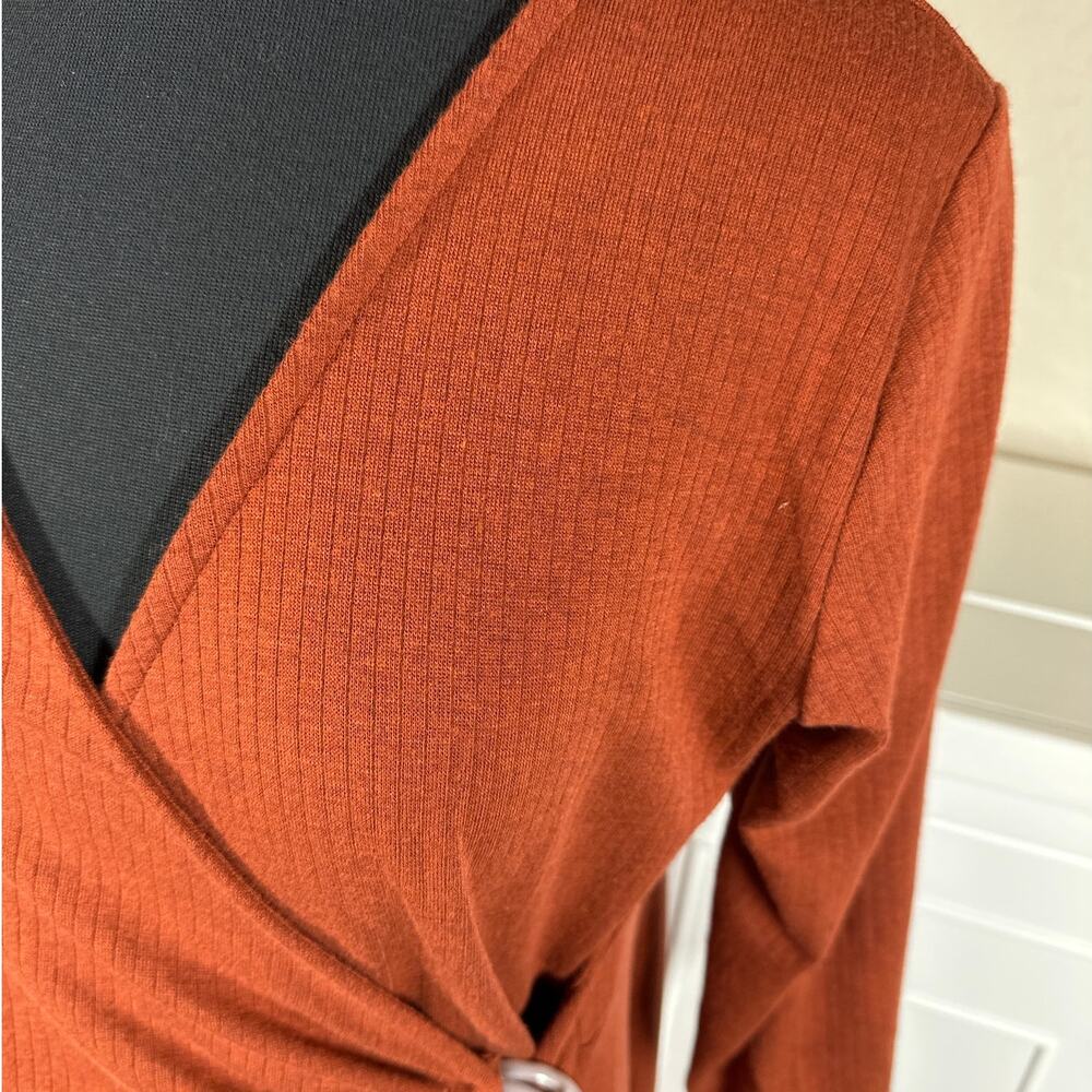 Soft Surroundings Damaria Wrap Midi Dress Rust Size L Comfy Minimalist Stretch - Picture 6 of 13